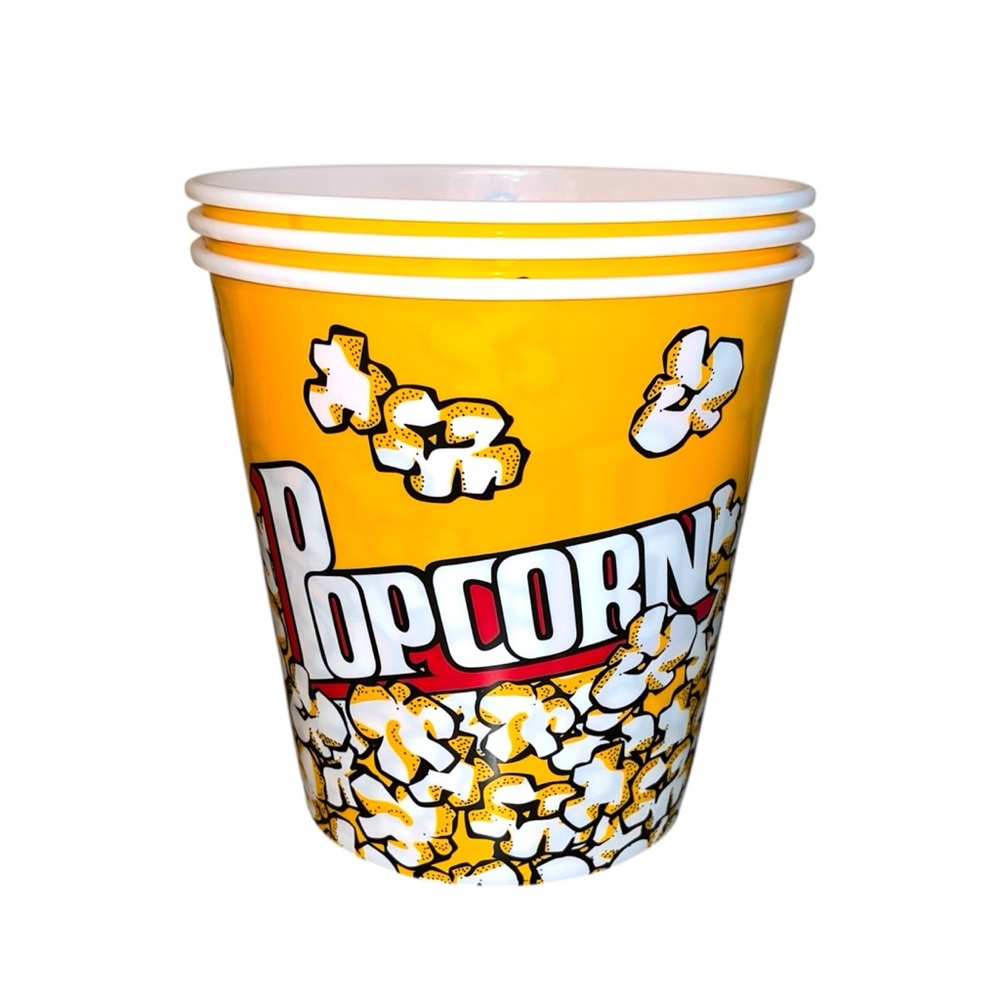 Retro Style 3 Large Reusable Plastic Popcorn Bucket Tubs Containers Movie Night